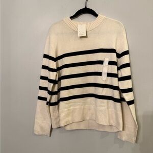 A New Day Womens Striped Crewneck Sweater Cream Black Long Sleeve Large NWT